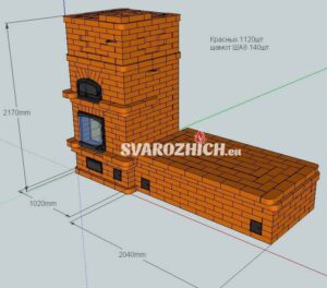 Проект печи с лежанкой и мини русской печью 4x4 кирпича