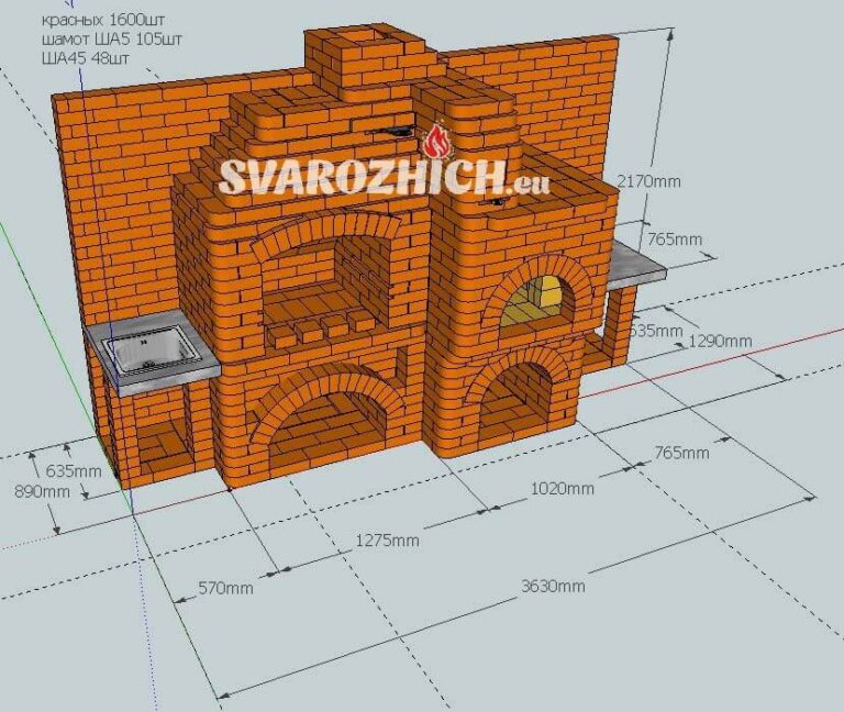 Уличный барбекю из кирпича с русской печкой